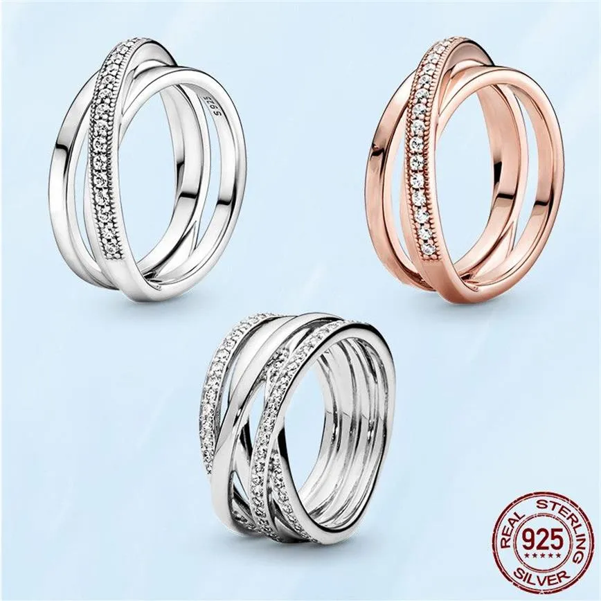 Летовая новая 925 серебряный серебряный кроссовер Pave Triple Band Ring для женщин свадебная вечеринка.