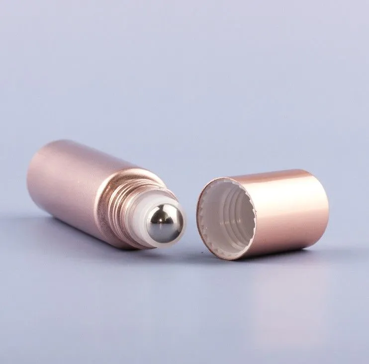 5 10ML Mini Roll On Roller Bottle Fragrance Glass Bottles Rose Gold  Steel Metal Roller Ball Perfume Container