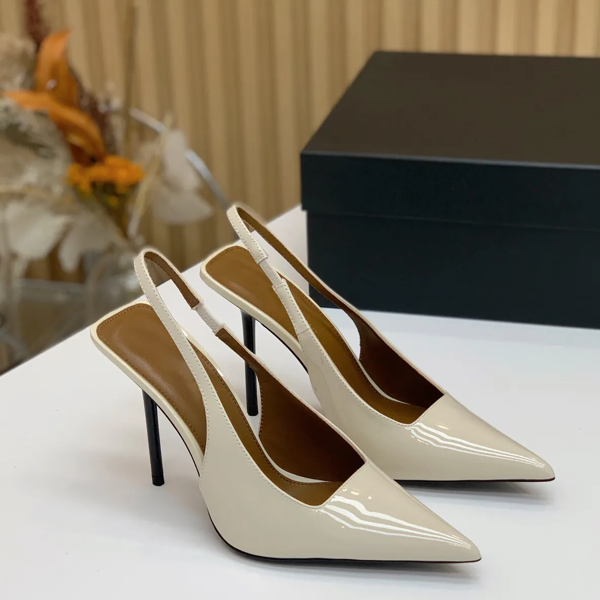 High Heel Paloma slingback pumps with Patent leather Pointed Toes elasticated slingback strap dress shoes party women's Luxury Designers factory footwear with box