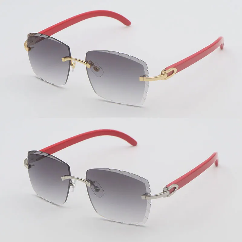 Designer-Sonnenbrille mit diamantgeschliffenen Gläsern aus rotem Holz, randlos, für Herren, 8200757, Sonnenbrille für Damen, Lentes de Sol, große quadratische Sonnenbrille aus rotem Holz, Rahmen für C-Dekoration, Brillen, heiß