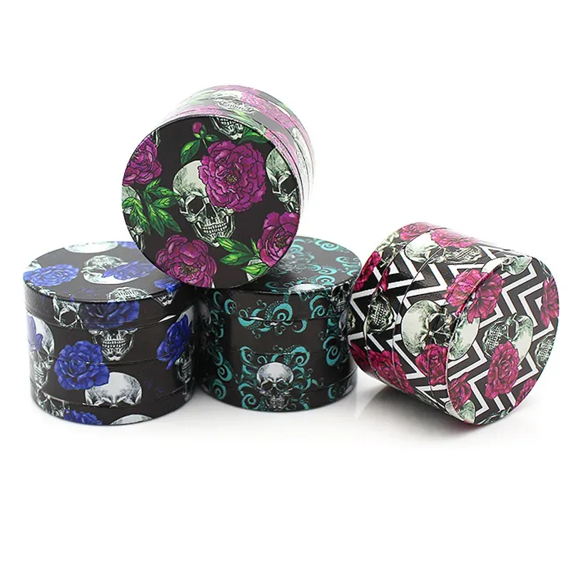 Full Colorful Print Pattern Smoking Grinders Black 4 Layers Dia 50mm Sharp Teeth Metal Tobacco Grinder Spice Pepper Crusher Cigarettes Tools