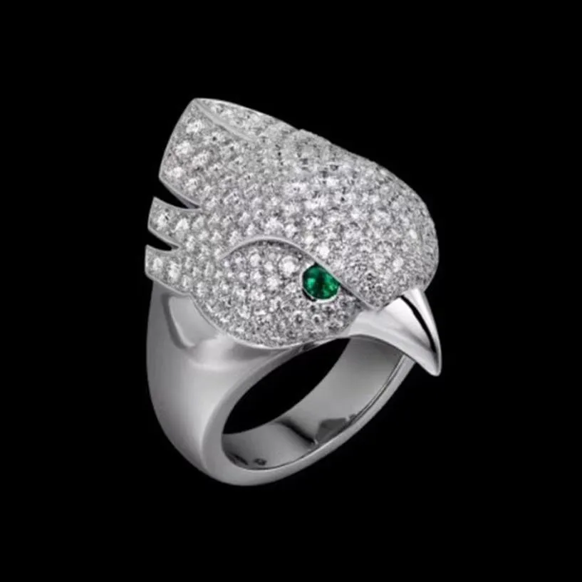 money Animal Eagle Head Ring neutral Personality Twinkle Superior quality luxurious bird Rings Eyes inlaid with green cry299u