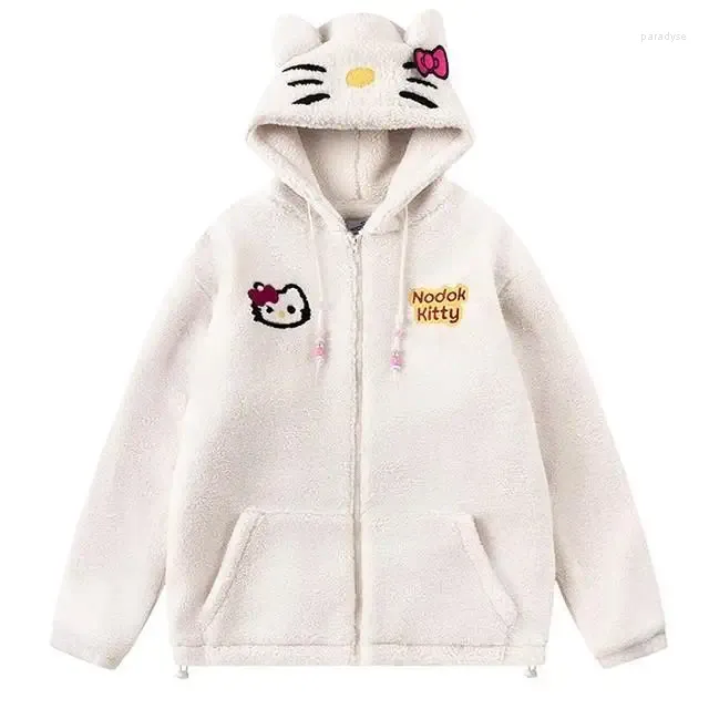 Women's Hoodies Winter Lmitation Lamb Down Women Y2K Kawaii Zip Up Sweatshirt Oversized Harajuku Streetwear Loose Cute Clothes Coat