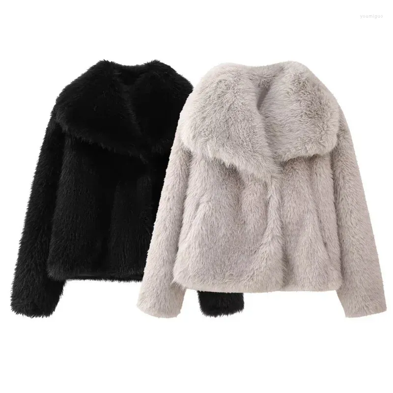 Women's Fur Women Autumn/Winter Artificial Coat Fashion Polo Collar Long Sleeve Warm Trendy And Street Style