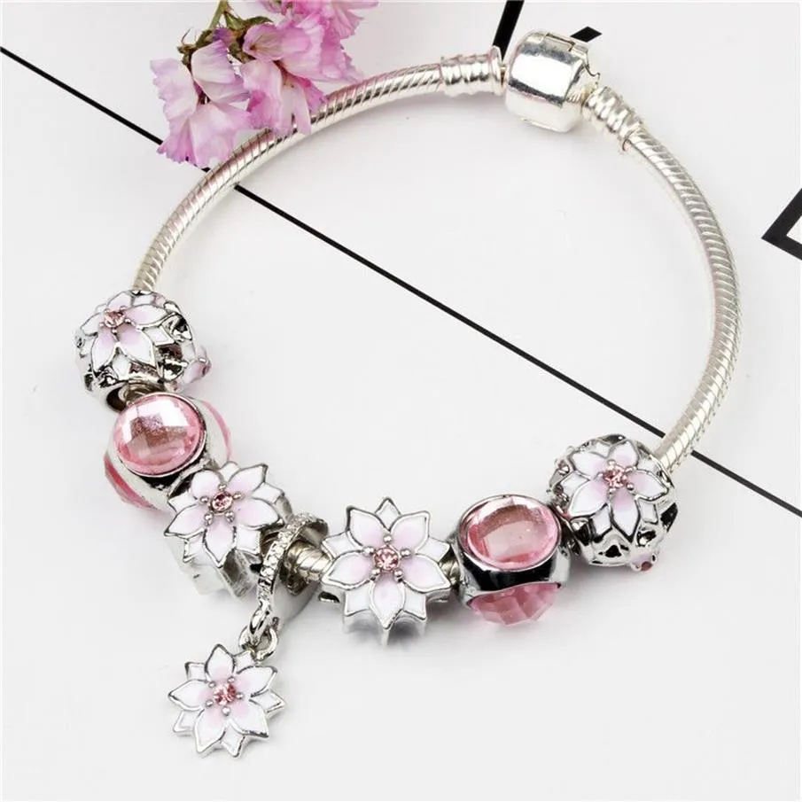 Tropfen Öl Blume Hand Dekoration DIY Zubehör Legierung Magnolia Armband Fee Datum Party Charme Armbänder Geburtstag Geschenk Für Girl196F