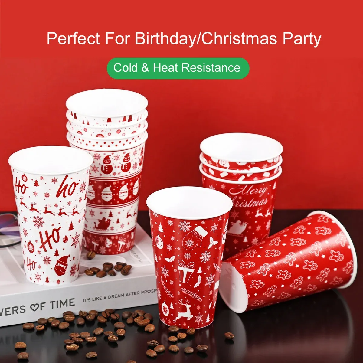 Tasses 10 pièces gobelets en plastique de noël 12oz gobelets de fête réutilisables pour les événements de noël conception d'élément Unique cadeau d'anniversaire idéal fournitures de fête 231204