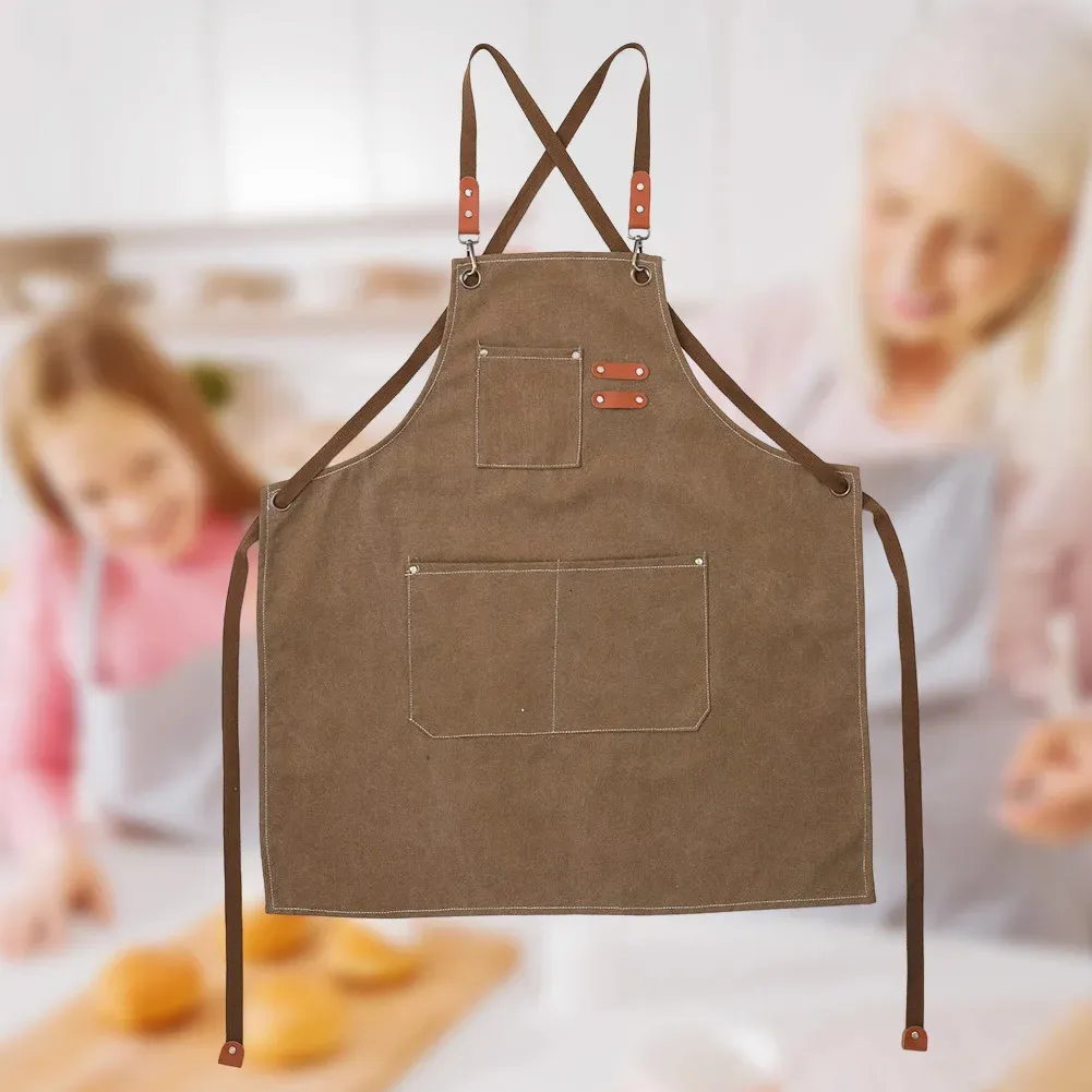 Chef-Schort Mode Unisex Schort van het Werk for mannen Canvas Black Schort Bib Verstelbare Koken Keuken Schorten for Vrouw Met gereedschapzakken Professioneel Schort(75x57cm