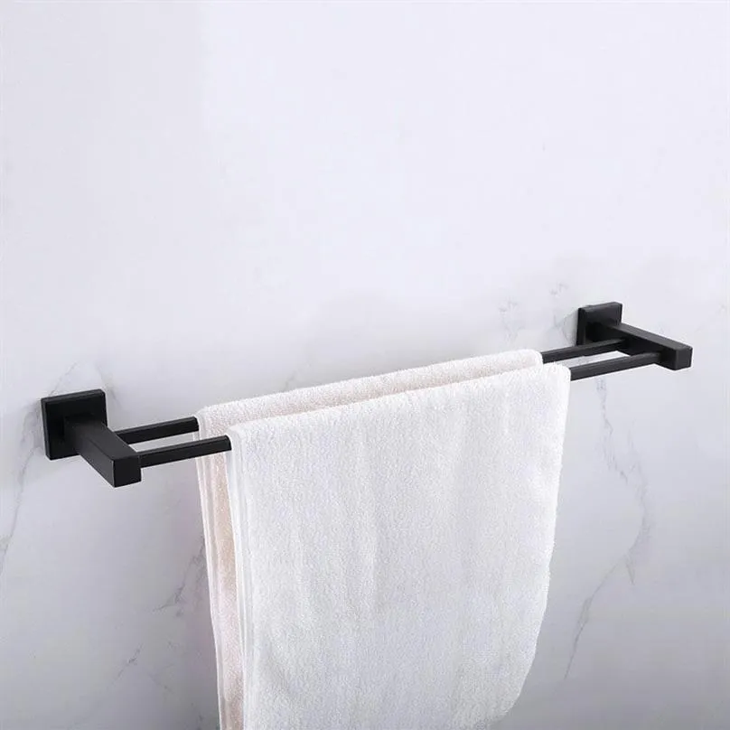 Аксессуары для ванной комнаты Матовая черная квадратная вешалка для полотенец из нержавеющей стали Настенная вешалка для полотенец 1 бар 2 bar175i