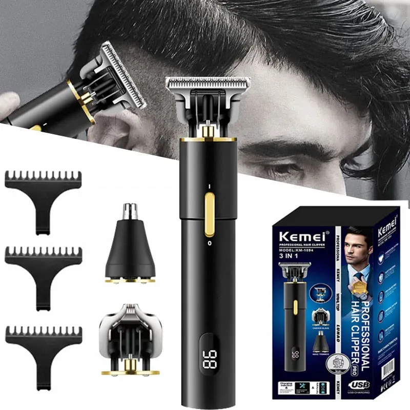 Hair Trimmer Kemei Clipper Electric Hair Trimmer Bredless Shaver Broda Mężczyźni Cutting Maszyna ładna T9 Razor 231205