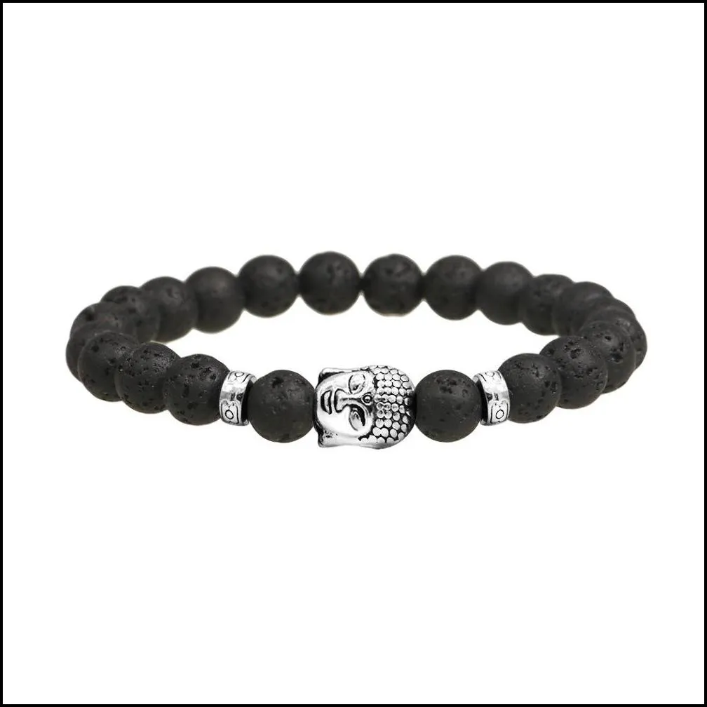 Braccialetti con ciondoli Braccialetti da uomo Gioielli di lusso Perline Pietra naturale Ancoraggio con perline Bracciale Buddha per uomo Donna Lava Chakra Drop Delivery Dhjhk