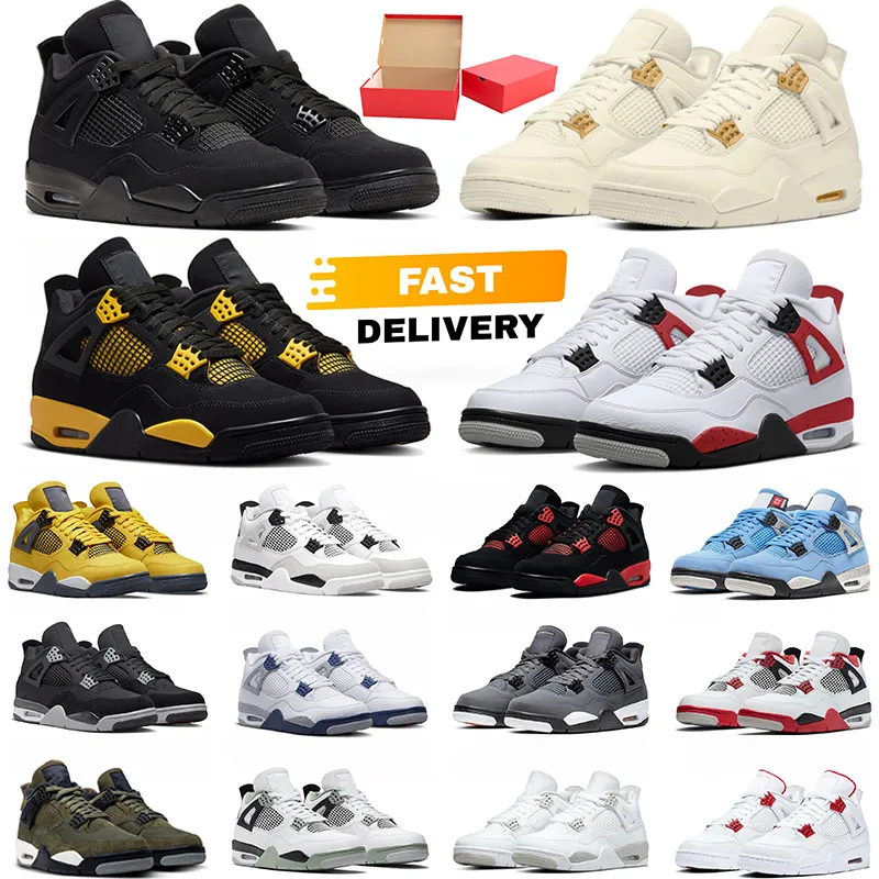 Free Shipping Jumpman 4 basketball shoes With Box designer for men women military black cat 4s sneakers sail University Blue Thunder Oreo outdoor sports trainers