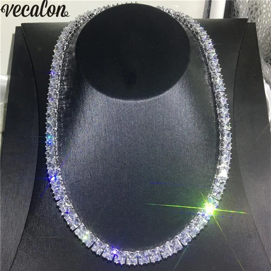 Naszyjnik tenisowy Vecalon Białe złoto pełne Księżniczka Cut 7 mm Diamond Party Wedding Naszyjniki dla kobiet mężczyzn biżuterii HIPHOP274I