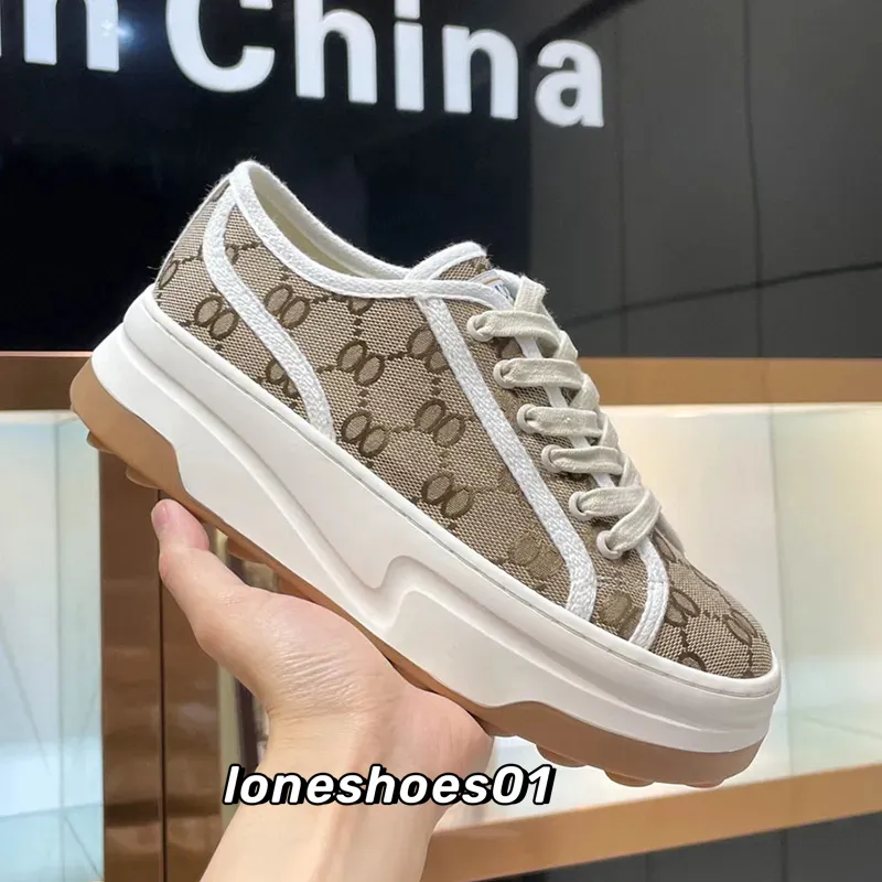 Tennis Treck 1977 Buty Designer Buty High Top Sneakers Beige Brown Men Luksusowe projektanci Sneaker Fashion Canvas Tennis But Tkanina 5 cm grube podeszwy buty 1