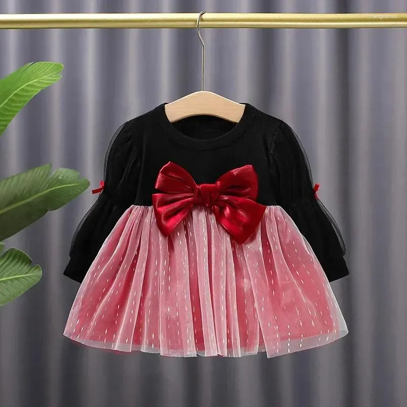 Girl Dresses Born Baby Girls Dress Long Sleeve Spring Autumn Bow Lace Princess For Clothes 0-3y