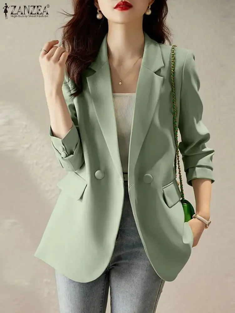 Ternos femininos Blazers ZANZEA-Blazer a Manches sulfurpour Femme Combinaison Decontractee Col a Revers Couleur Unie Trajes de Travail elegantes Modo Automne 231205