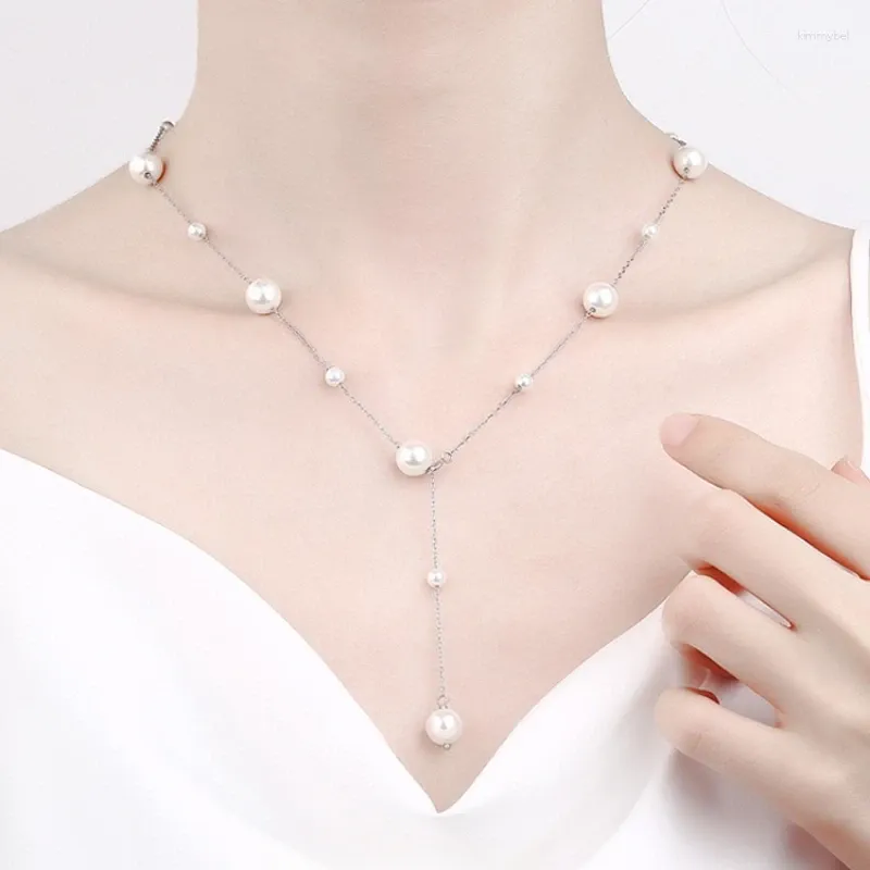 Catene S925 Collana con clavicola di perle naturali per le donne Gioielli barocchi Regalo di anniversario di matrimonio