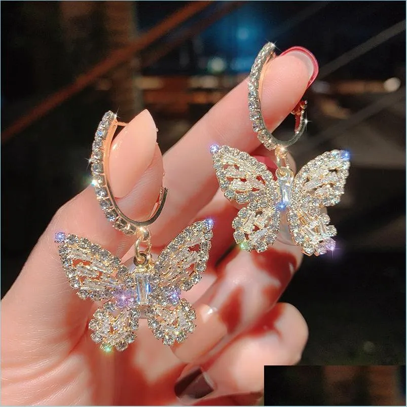 Charme 925 Sier Papillon Charme Boucles D'oreilles Pour Femmes Cadeaux Mode Mignon Or Couleur Premium Luxe Zircon Boucles D'oreilles Bijoux Accessoires Drop Dh5Nl