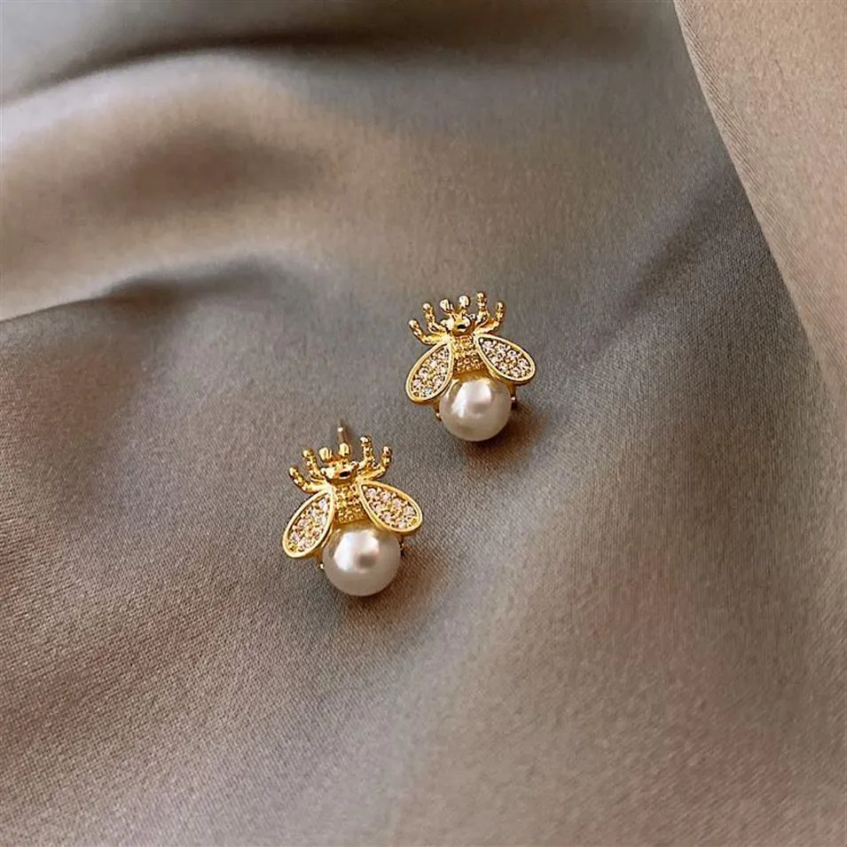 Stud Trendy Simple et luxueux perle boucle d'oreille charme dame design sens abeille insectes boucles d'oreilles bijoux pour femmes filles fête mariage G175u