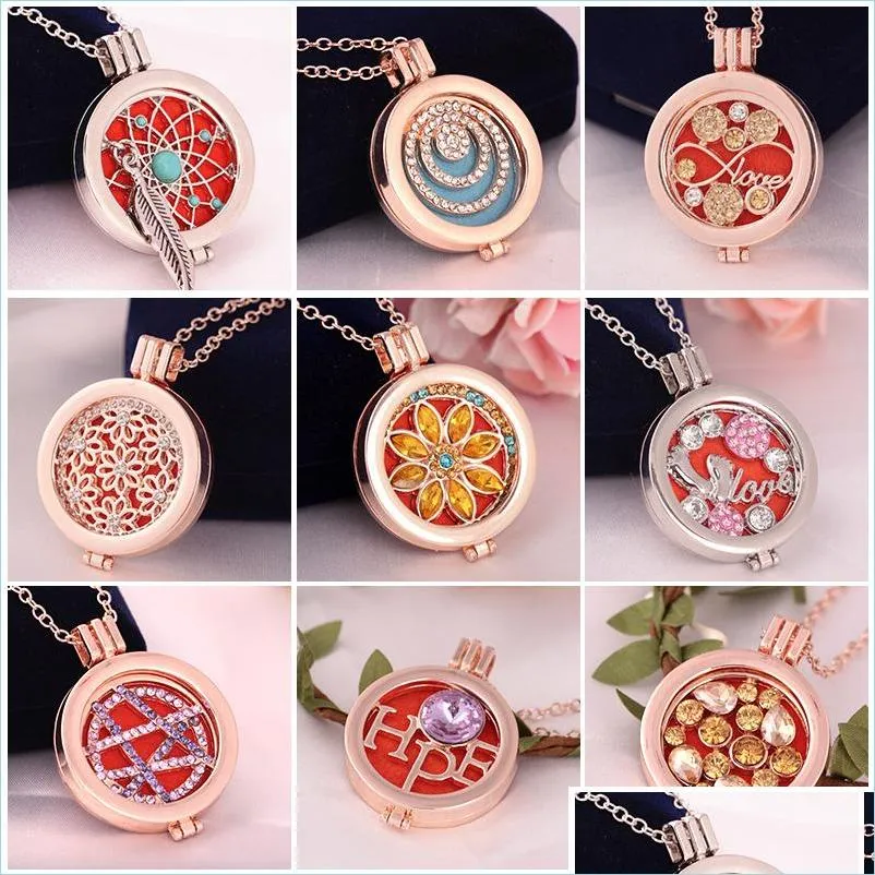 Pendant Necklaces Aroma Difuser Necklace Antique Sier Rhinestone Turquoise Round Lockets Pendant Per Essential Oil Aromatherapy Locket Dheug