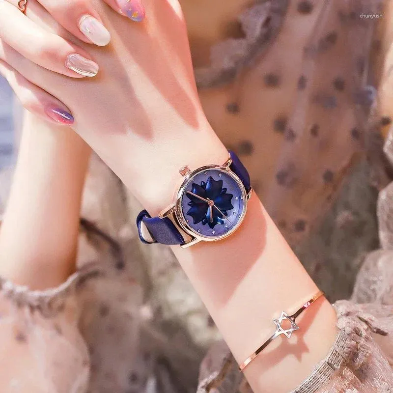 Armbanduhren, elegantes rundes Zifferblatt, praktisches Lederarmband, rosa Quarzuhr, Edelstahl, Damen-Automatikuhren, Sport