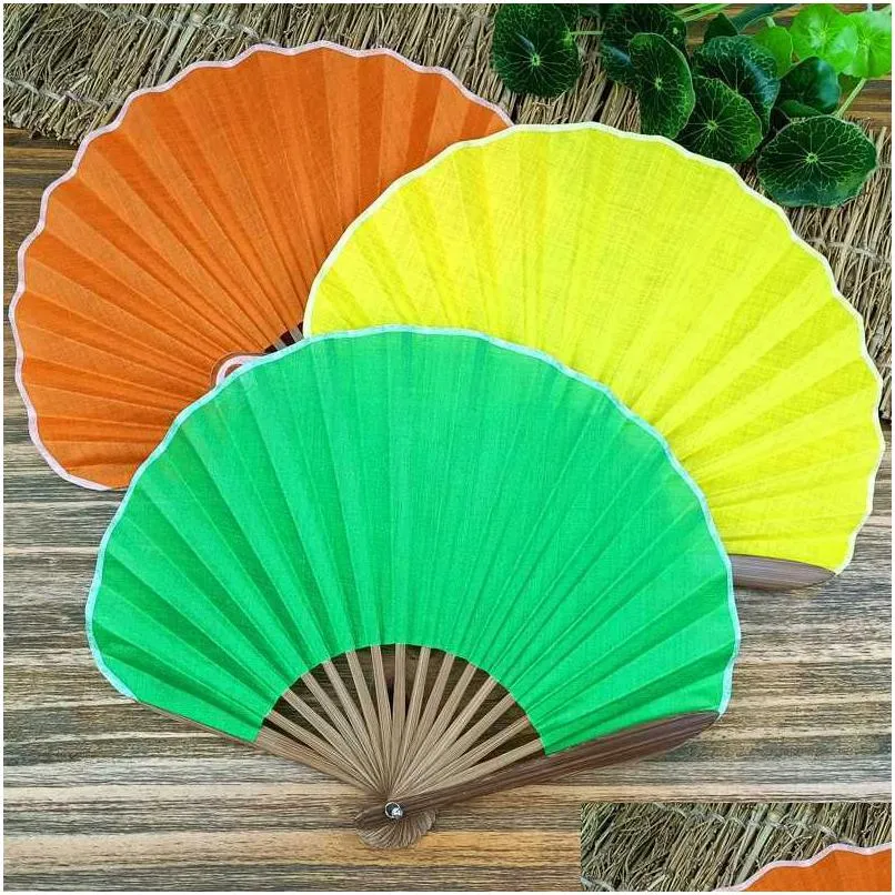 Chinese Style Products Chinese Style Products Shell Shaped Folding Fan Simple Solid Color Handmade Fabric Retro Small Portable Bamboo Dhsug