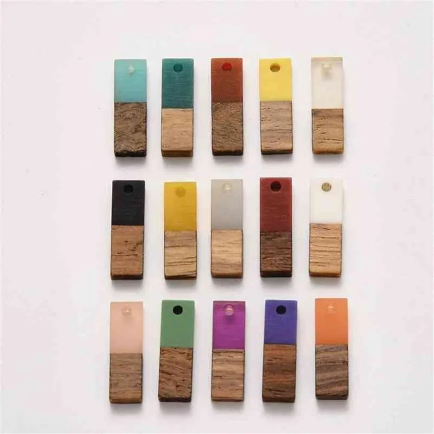 100 pçs retângulo cor misturada resina pingentes de madeira encantos para fazer jóias diy pulseira colar 20x6 5xm buraco 1 8mm 210720339u