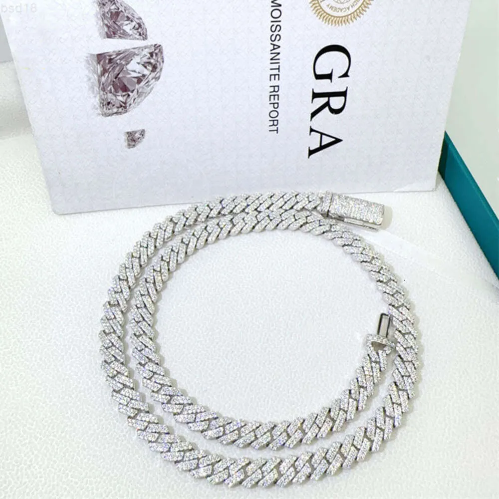 8 mm Diamond 925 Srebrny srebrny Ustawienie zębów VVS MOISSANITE Cuban Link Łańcuch