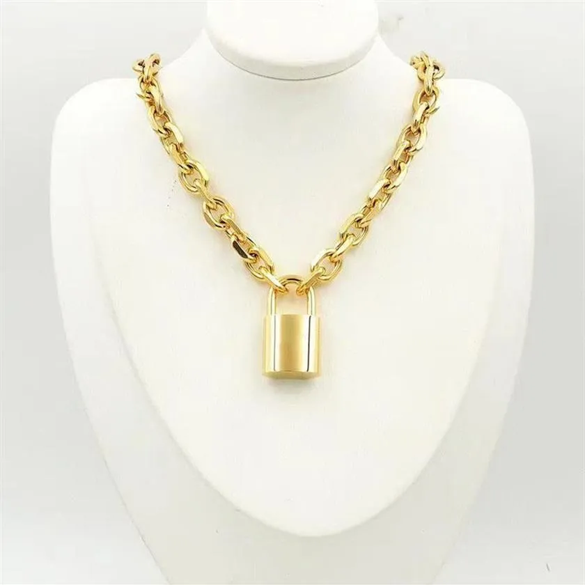 lock gold pendant mens designer necklaces stainless steel jewelry designers womens custom thick chain charm silver cuban link Lock354Z