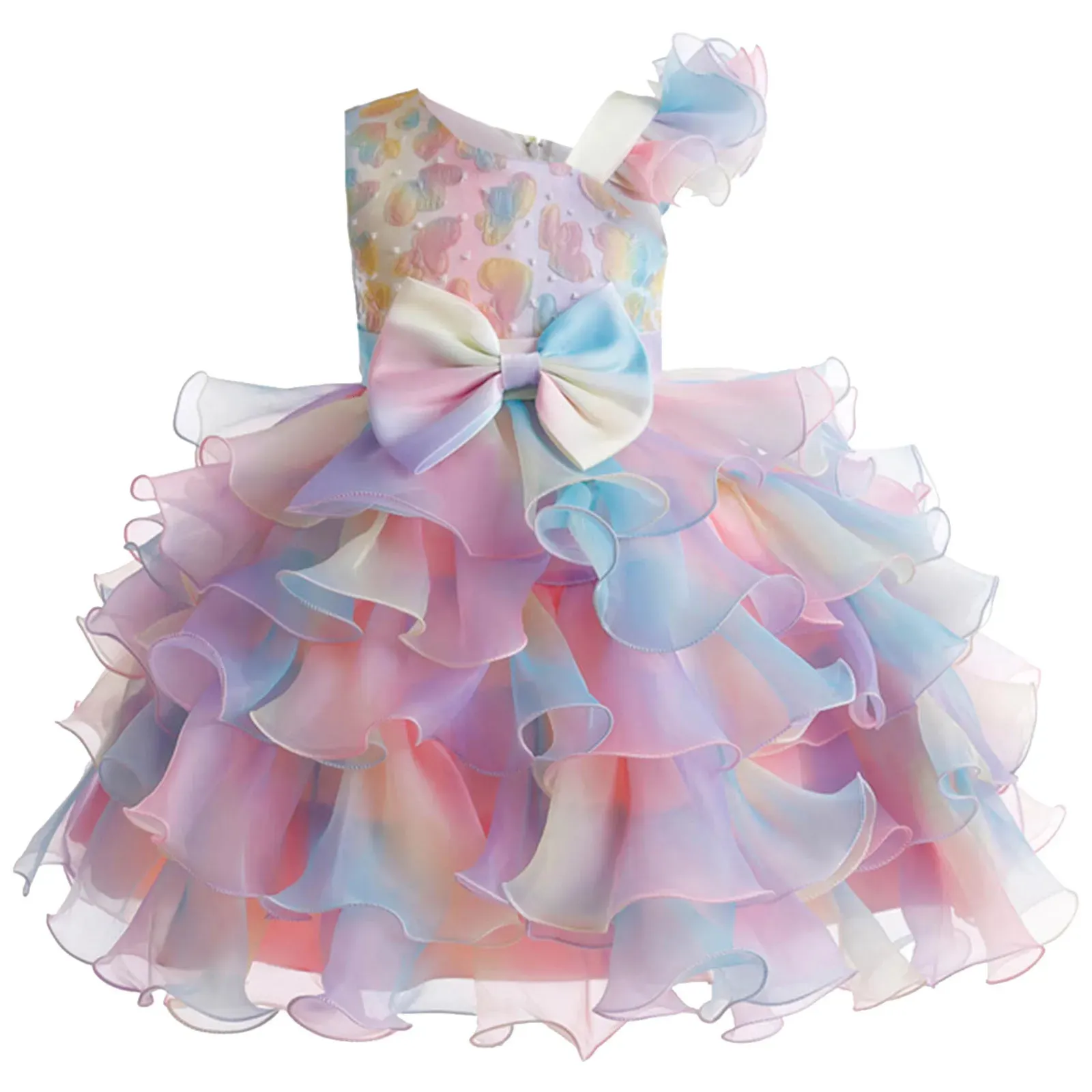 Robes de fille Enfants filles robe sans manches coloré Tulle Tutu robe douce filles belle robe colorée arc mode filles robes de noël 231204