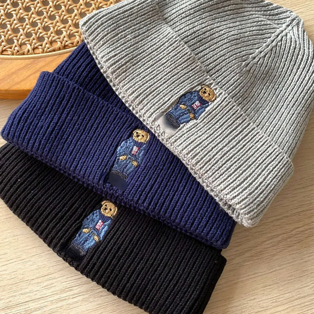 Berretto con teschio/berretto con teschio Cappello invernale con risvolto in maglia ricamato con orso polo88