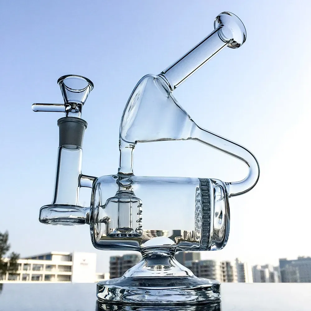 Clear Unique Glass Bong Hookahs Inline Percolator Oil Dab Rigs Recycler Bongs With Double Recyclers Chamber 14mm Joint Water Pipes