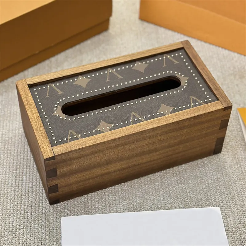 Designer Tissue Boxes L Walnut Wood Napkin Holder Old Flower Leather Tissue Box 26cm Fashion Home Furnishings Board Drawing Room Drawer Box