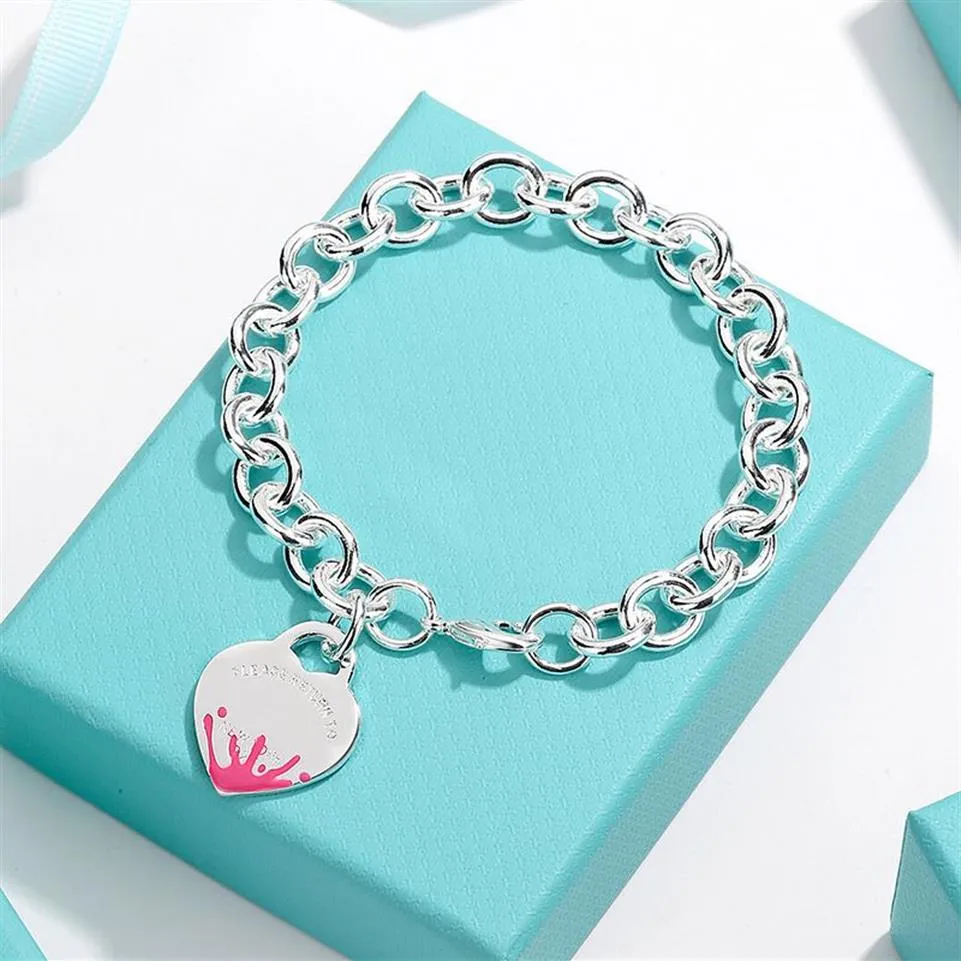 925 Gümüş Hareket Bileklik Kalp Bilezikleri Kadınlar İçin Erkekler Charm Pulseiras Ünlü Takı Bangles Paslanmaz Çelik Pembe Siyah Mavi COLO253P