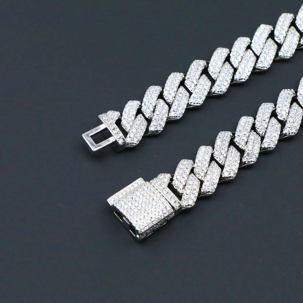 Anpassad hiphopsmyckeshalsband 925 Sterling Silver Moissanite Diamond Cuban Link Chain