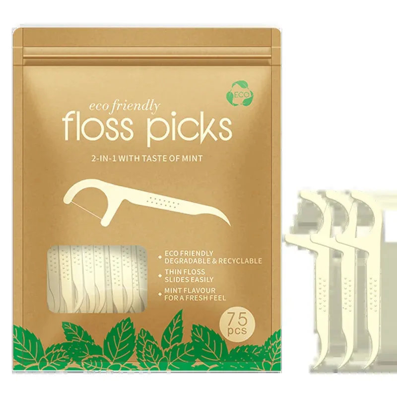 Zahnseide, biologisch abbaubar, veganer Zahnstocher mit Fäden, umweltfreundliche Flosser-Picks, ultradünne Seide mit Stäbchen, 300 Stück 231204