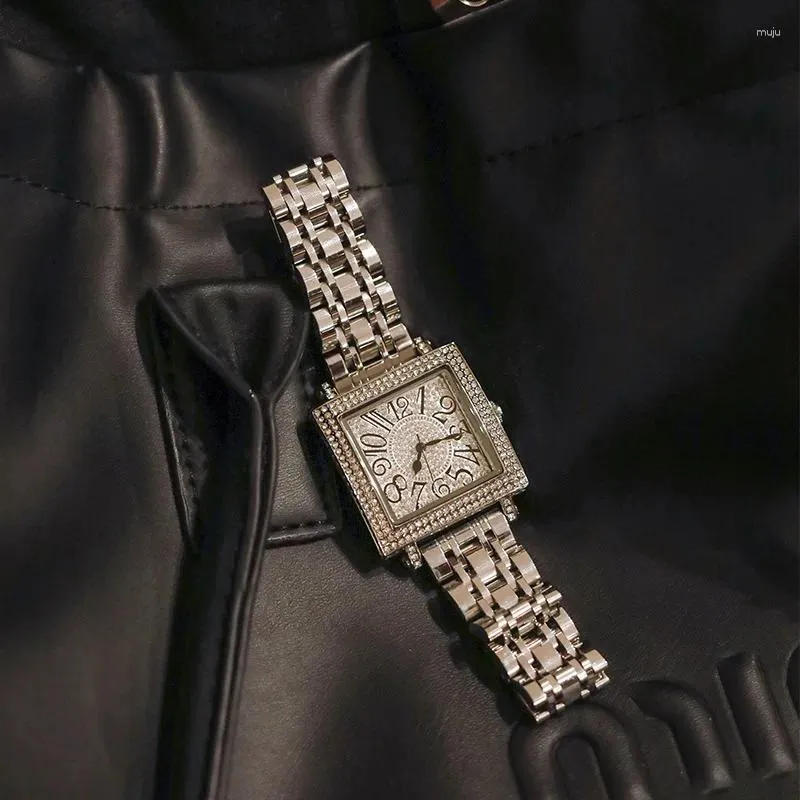 Orologi da polso Orologio quadrato classico Orologio al quarzo di alta qualità con diamanti pieni di lusso Orologio da donna in acciaio inossidabile ghiacciato originale della migliore marca