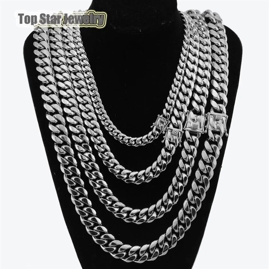 8mm 10mm 12mm 14mm 316L bijoux en acier inoxydable haute polissage Miami chaîne cubaine collier hommes Punk gourmette chaîne dragon-barbe fermoir 24qu242c