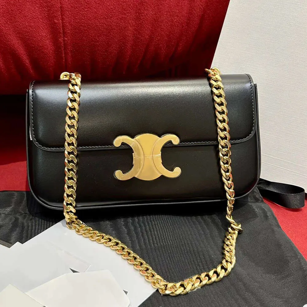 Women s Leather Mini Tote Shoulder Bag in Black with Gold Chain and Triumphal Arch Buckle