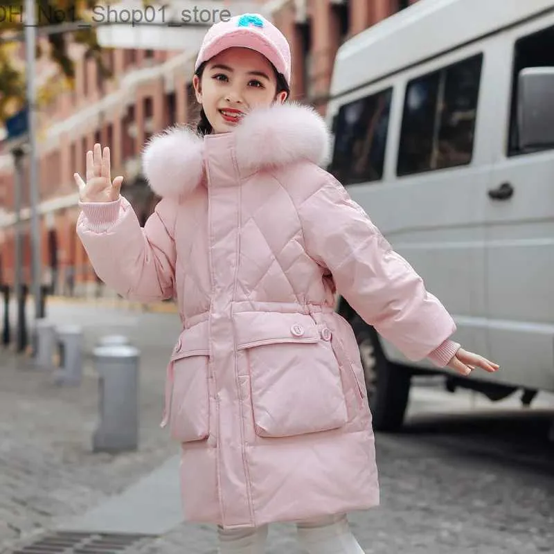 Down Coat 2023 Winter Children Girls Coat Faux Fur Hooded Warm