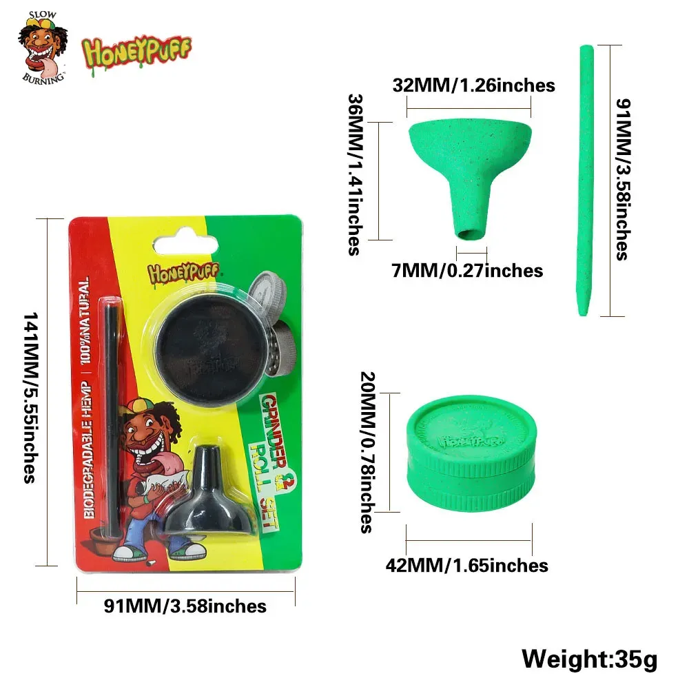 HONEYPUFF Humos Kit Eco Biodegradable Grinder + Rolling Cone Small
