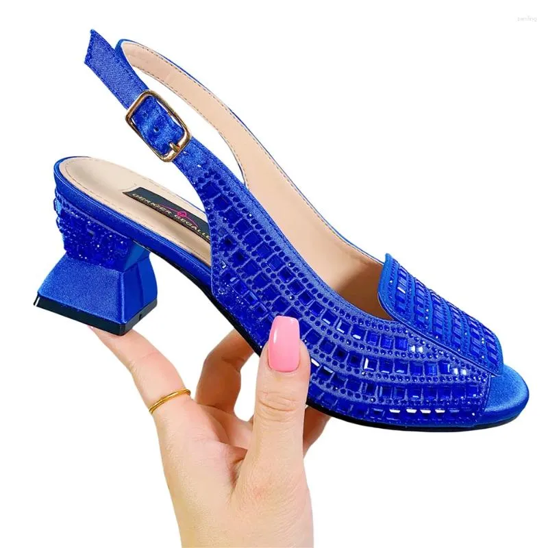 Dress Shoes Fashionable Italian Design Ankle Strap Luxury African Bright Rrhinestone Summer Party Banquet Women's Chunky High Heels Sandals
