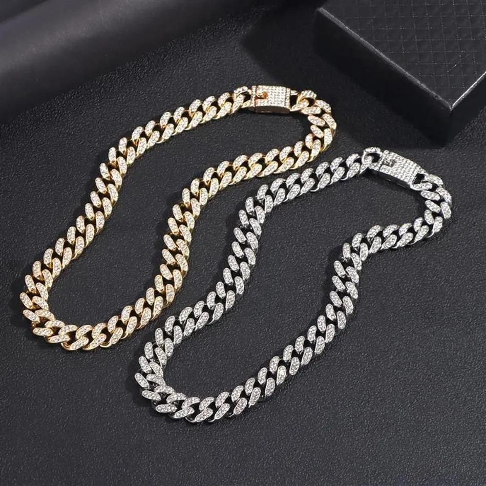 Kettingen Flatfoosie Miami Curb Cubaanse Ketting Voor Vrouwen Mannen Goud Zilver Kleur Iced Out Verharde Steentjes Rapper Jewelry244o