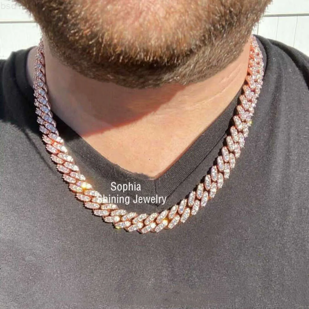 Chaîne à maillons cubains Miami de 8 mm en diamant véritable Si pour hommes, collier glacé en or rose 10 carats, chaînes cubaines lourdes