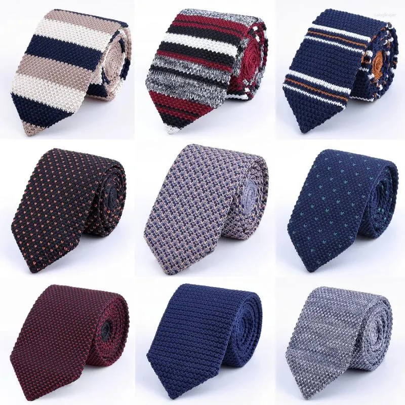 Bow Ties 6CM Fashion Men's Striped Ploka Dots Coffee Navy Wine Solid Tie Knit Knitted Necktie Normal Slim Classic Woven Cravate