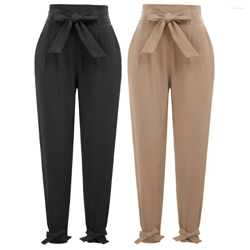 Leggings para mujer, pantalones Capri de cintura alta con nudo de lazo, paquete de 2 unidades, pantalón informal hasta el tobillo, liso, sin costuras, para oficina