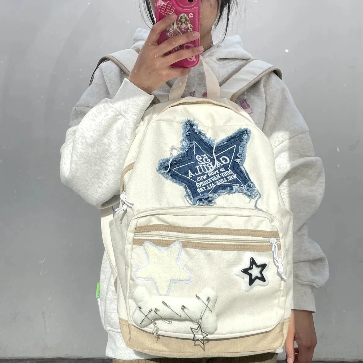 Schultaschen Y2K Koreanische Kawaii Büchertasche Niedlicher Stern Schulmädchen Rucksack Studententaschen Schultasche Mädchen Reisen Damen Teenager Rucksäcke für Frauen 231204