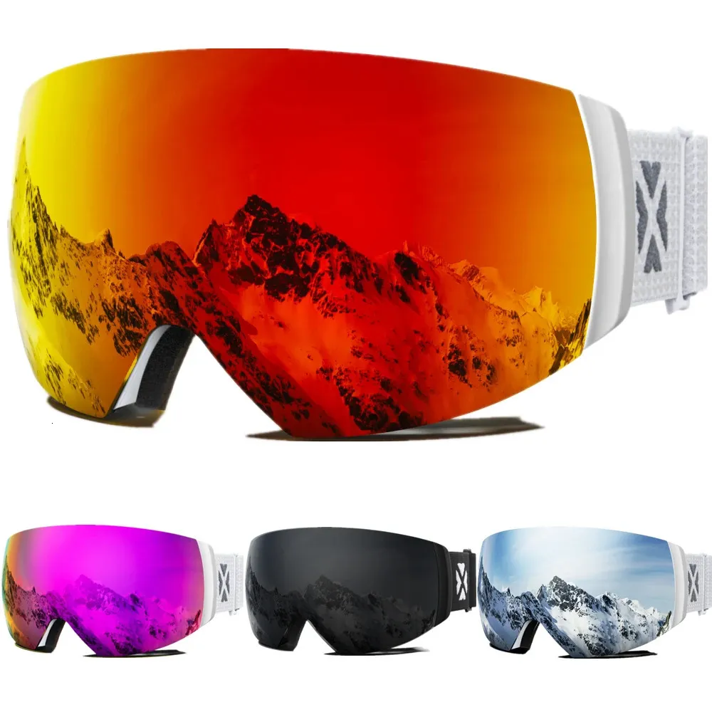 Óculos de esqui MAXJULI Profissional Magnético Óculos de Esqui Dupla Camada Lente Anti-nevoeiro UV400 Esqui Snowboard Óculos Snowmobile para Homens Mulheres M6 231205