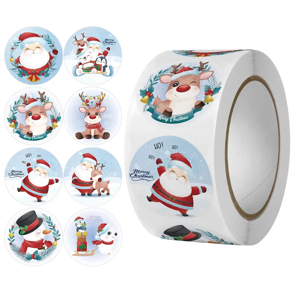 Het etiketpapier 100-500 stuks cartoon vrolijke kerststickers vakantiestickerpapier decor bruiloftsfeest envelop fles zegellabel 231205