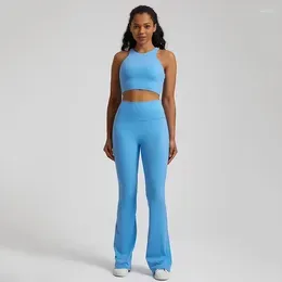 Active Sets 2PCS Women Yoga Set Seamless Fitness Sportswear Sleeveless Crop Top With Wide Leg Pants Sport Gym Workout Suit Outfits