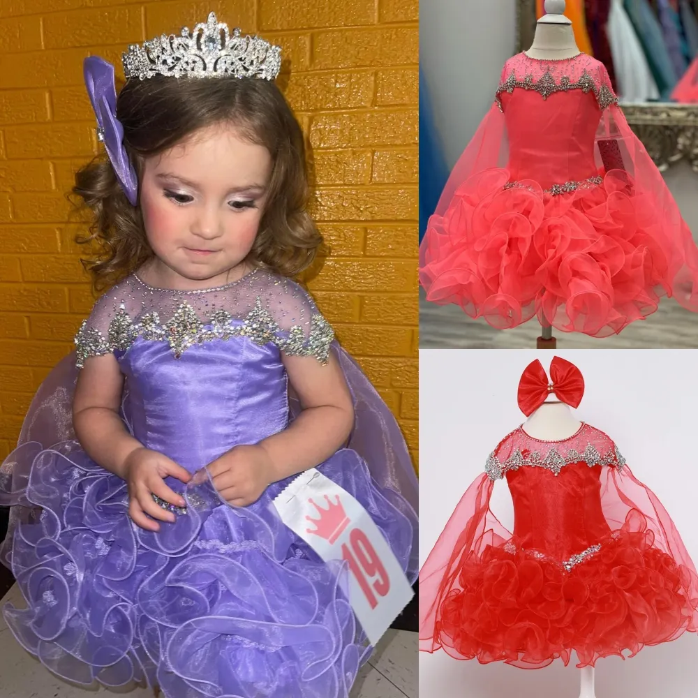 Cupcake-Festzugkleid für kleine Mädchen, Kristallumhang, Rüschen, Glitzer, für Babys, Kinder, Spaß, Mode, Laufsteg, Drama, Geburtstag, Cocktailparty, Kleinkind, Kleinkind, formelles Kleid, National Coral